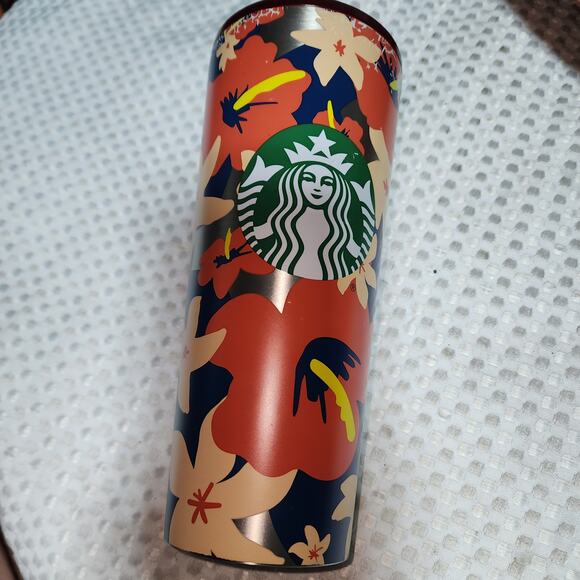 STARBUCKS EUC HIBISCUS STAINLESS STEEL TUMBLER CUP 24 oz - Picture 1 of 5